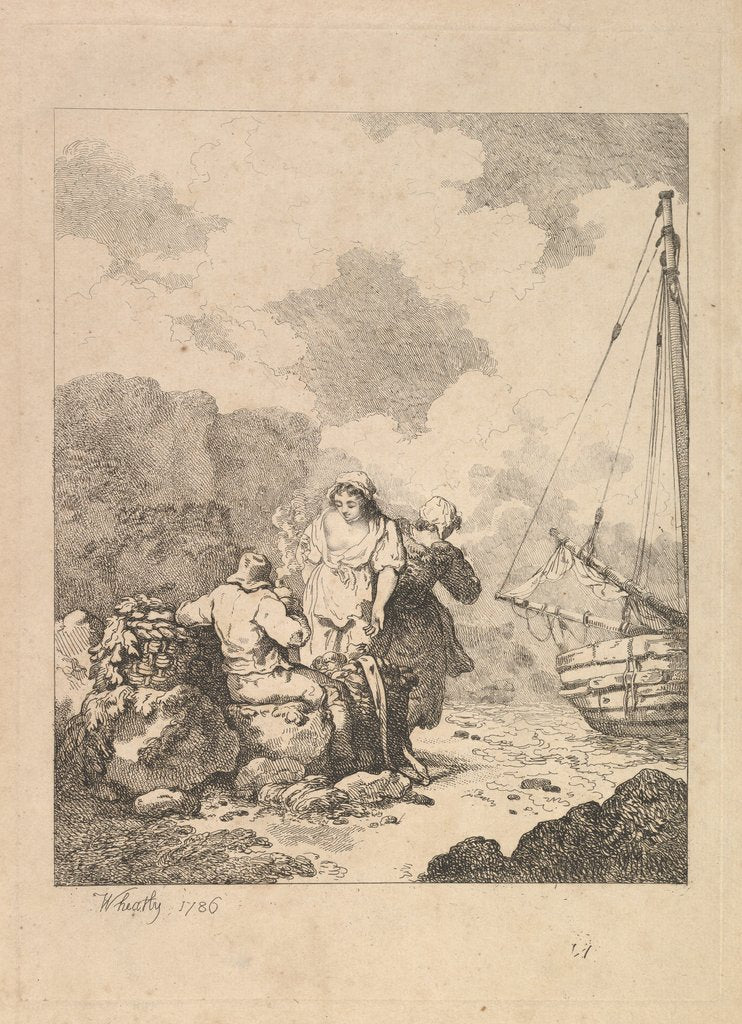 Detail of Fishermen by the Shore - Coastal Scene with a Man Sitting on Rocks and Smoking a Pipe, Nex…, 1786 by Thomas Rowlandson