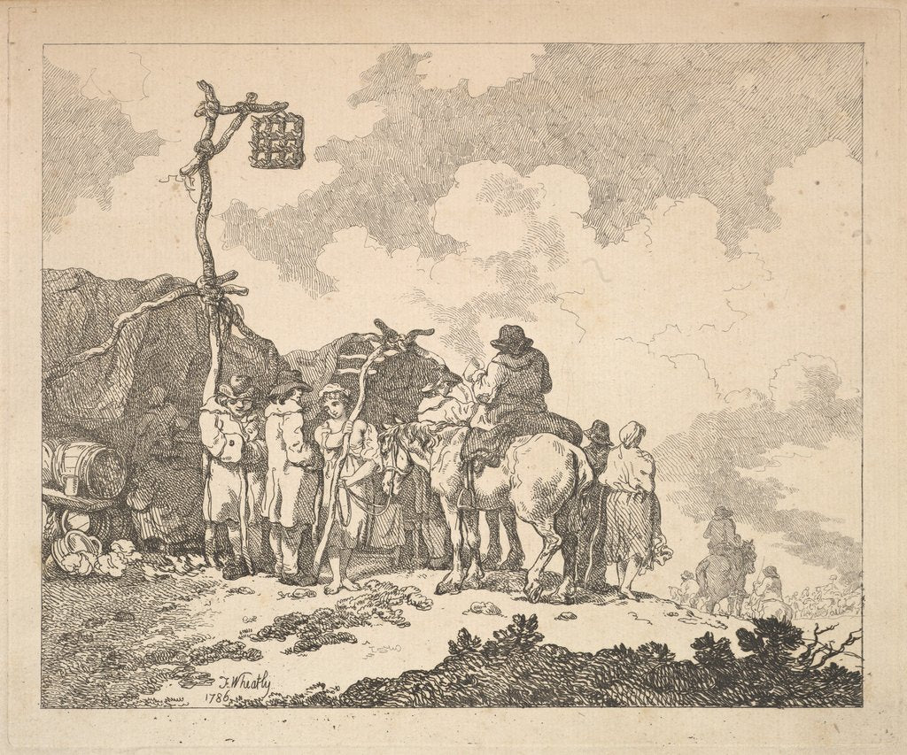 Detail of A Fair - A Group of Gypsies - Men and Women in Rustic Clothes in Front of Two Makeshift Te…, 1786 by Thomas Rowlandson