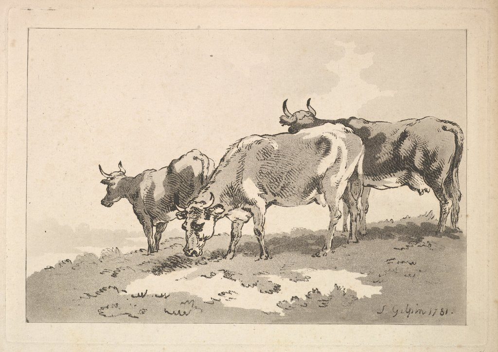Detail of Three Cows Standing on the Ridge of a Field, 1784-87 by Thomas Rowlandson