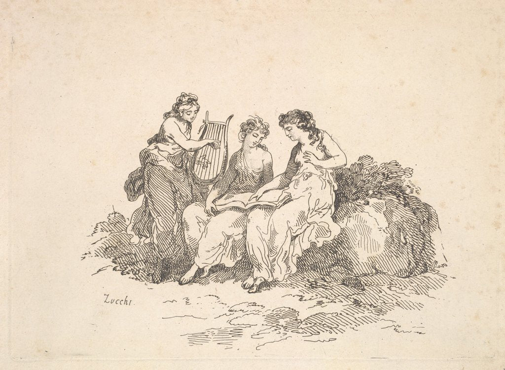 Harmony - Two Nymphs Singing, Another Playing a Lyre, 1784-88 by Thomas Rowlandson