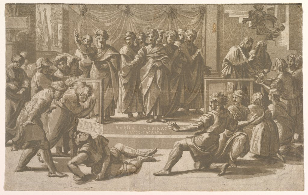 The death of Ananias, surrounded by Apostles, 1518 by Ugo da Carpi