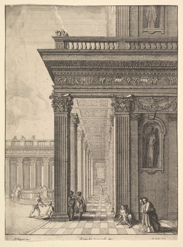 Detail of Temple courtyard with figures, after David Teniers the Elder, 1625-77 by Wenceslaus Hollar