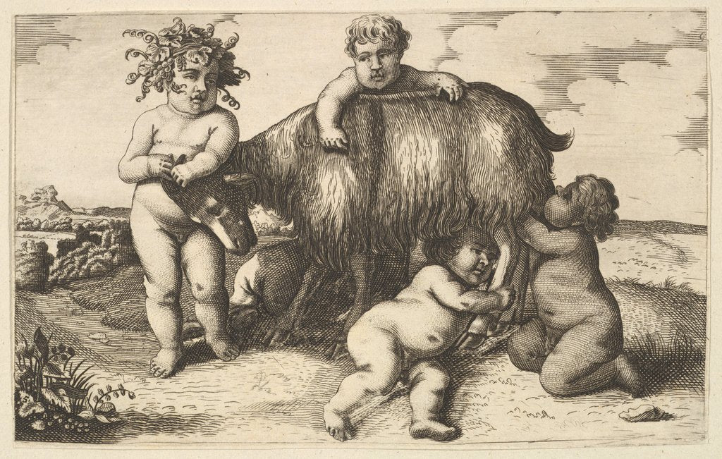 Detail of Four boys, a young satyr, and a goat, 17th century by Wenceslaus Hollar