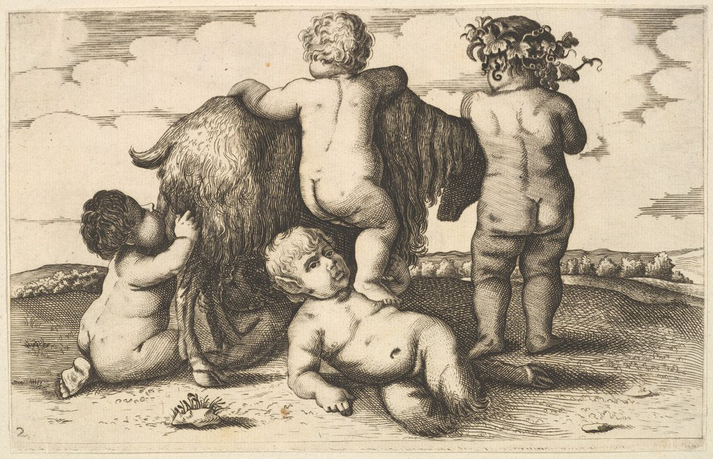 Detail of Four boys, a young satyr and a goat, 17th century by Wenceslaus Hollar