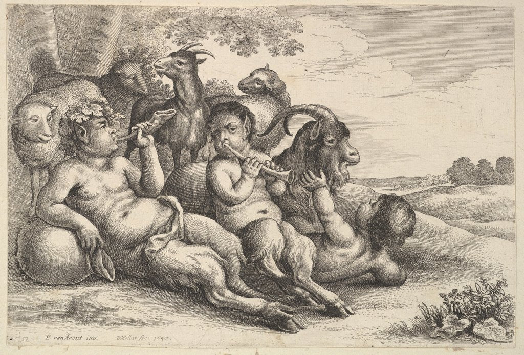 Detail of Two young satyrs and a boy, 1647 by Wenceslaus Hollar