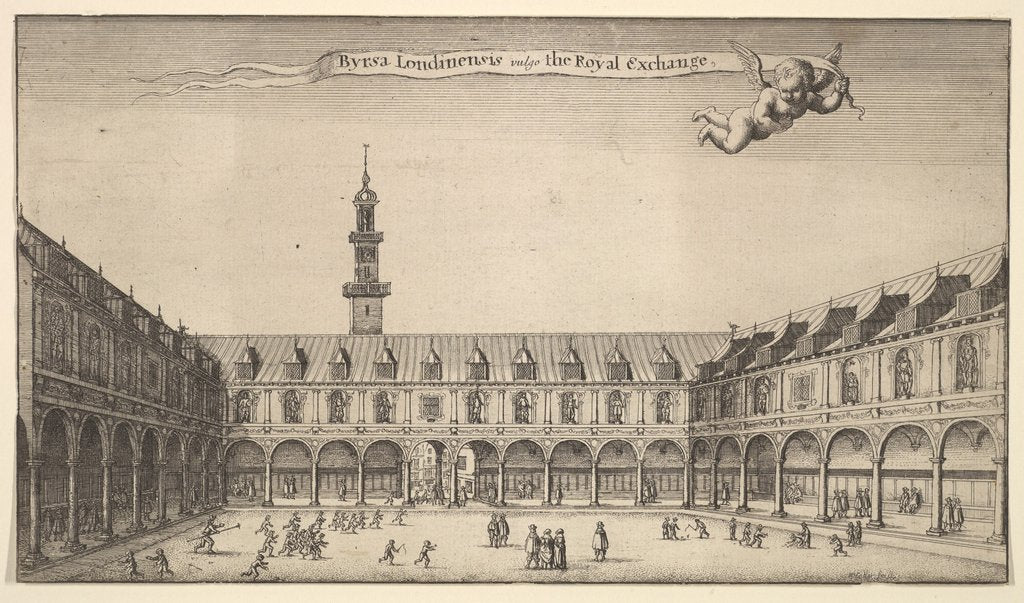Detail of Byrsa Londinensis vulgo the Royal Exchange, ca. 1647 by Wenceslaus Hollar