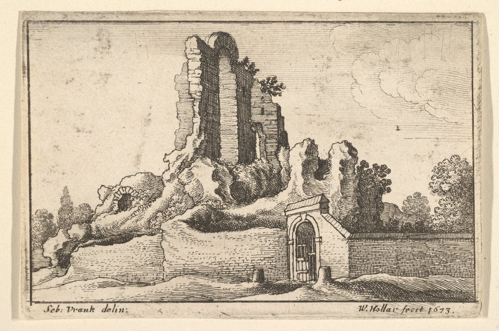 Detail of Ruins and a barred gate on the Esquiline Hill in Rome, 1673 by Wenceslaus Hollar