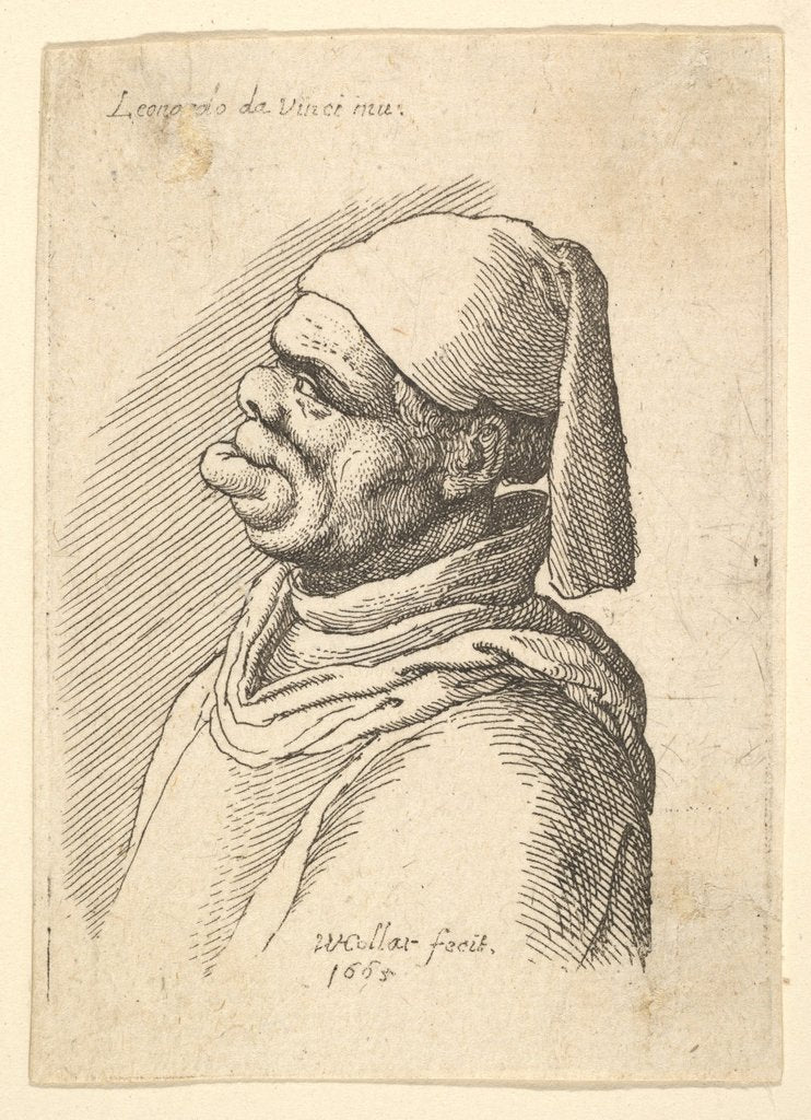 Detail of Bust of a deformed man with a hat and a fat, protruding lower lip in profile to left, 1625-77 by Wenceslaus Hollar
