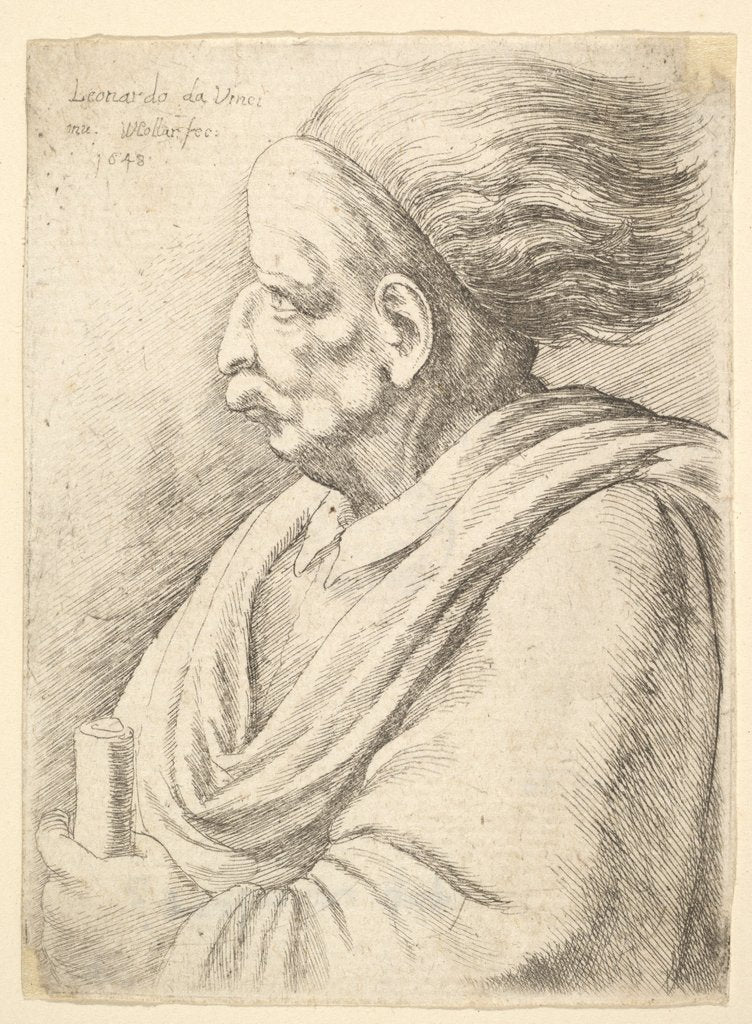 Detail of Man with caricatured features and hair streaming behind, in half-length to left, 1648 by Wenceslaus Hollar