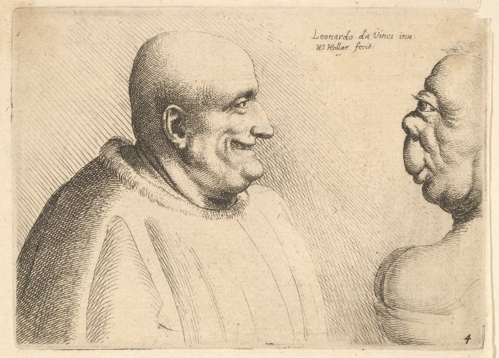Detail of A large man with a bald head facing a grotesque female, 1625-77 by Wenceslaus Hollar