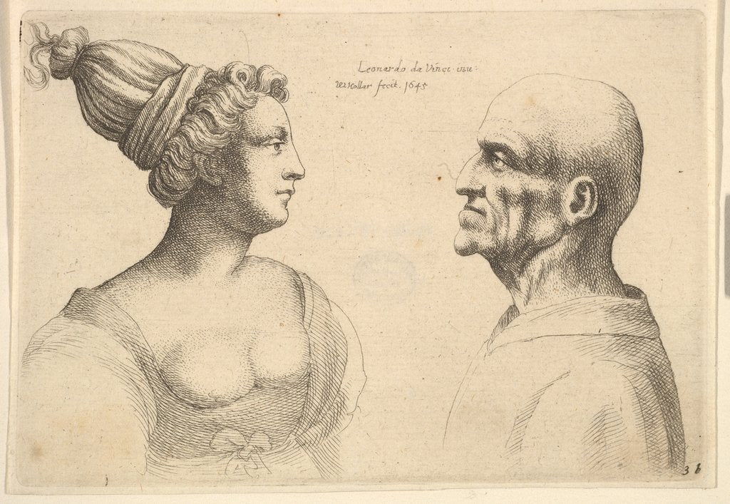 Detail of A female with hair tied back and a bald male facing each other, 1645 by Wenceslaus Hollar