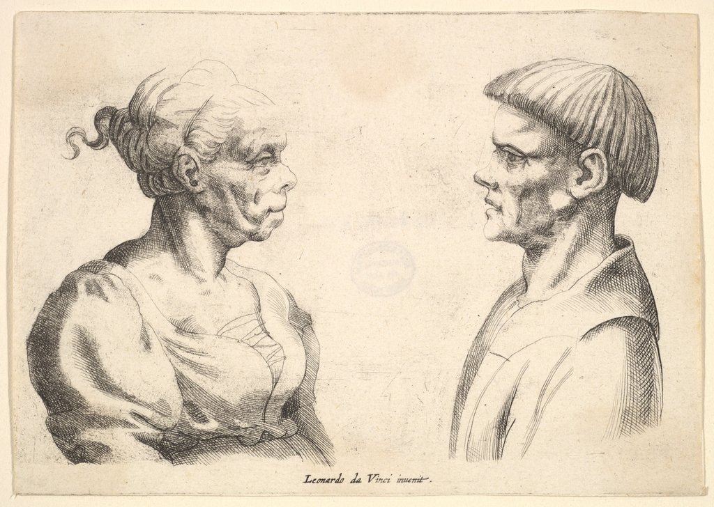Detail of Two heads, 1625-77 by Wenceslaus Hollar