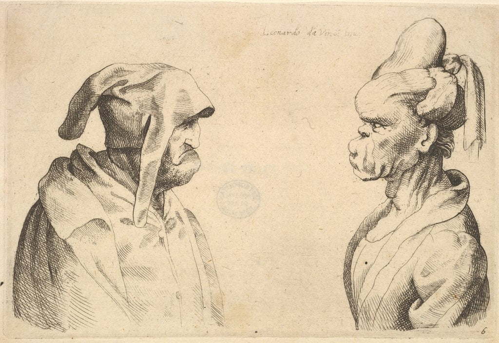 Detail of Two deformed heads facing each other, 1625-77 by Wenceslaus Hollar