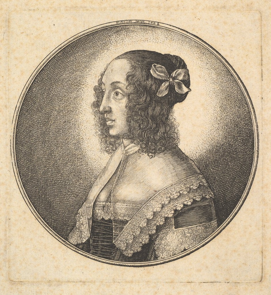Detail of Woman with dark hair and a bow in profile to the left, 1642 by Wenceslaus Hollar