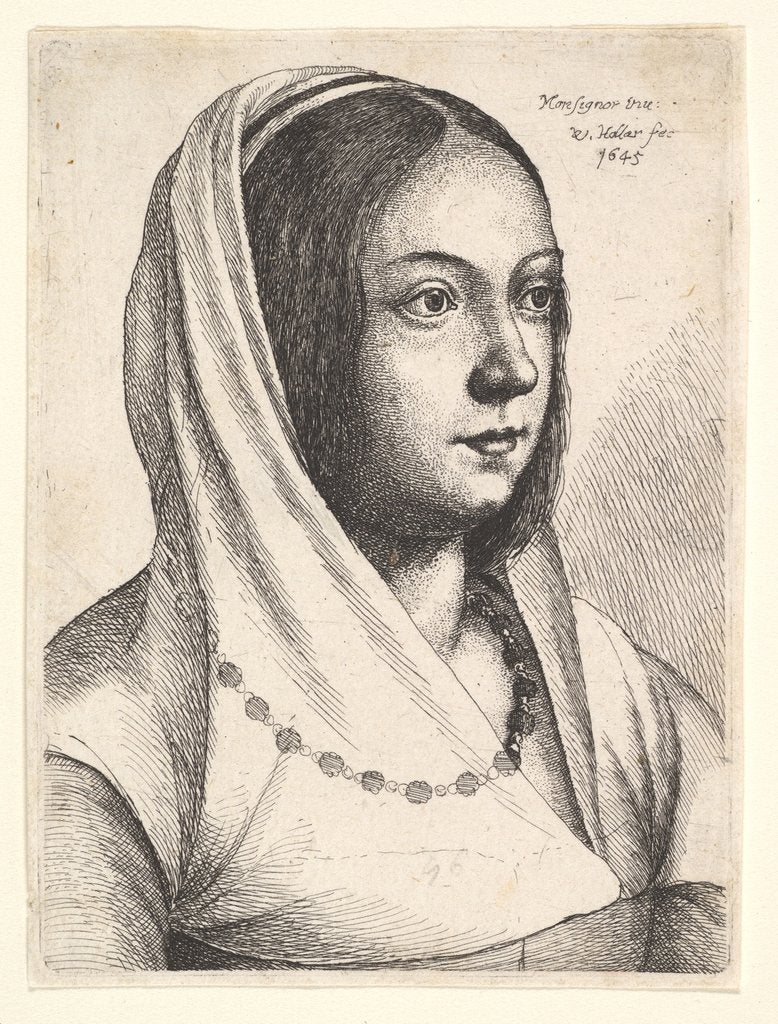 Detail of Young woman with a scarf on her head, after Bonsignori, 1645 by Wenceslaus Hollar