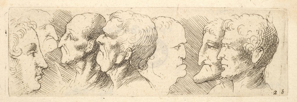 Detail of Head studies, 1625-77 by Wenceslaus Hollar/Leonardo da Vinci