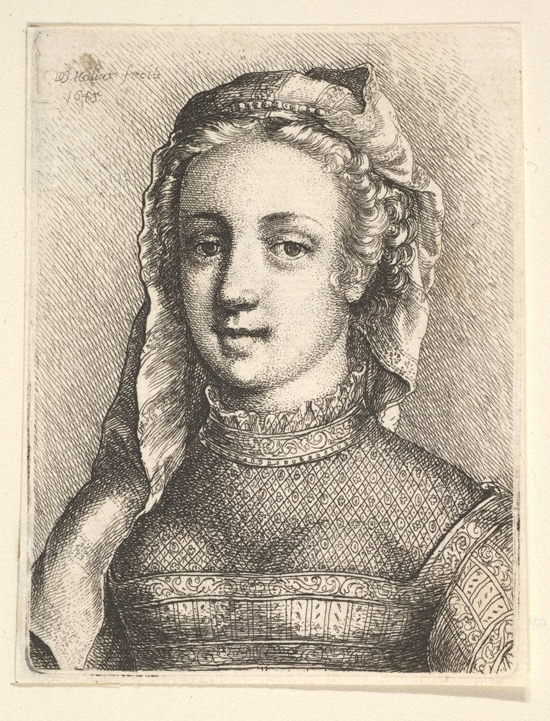 Detail of Head and shoulders of a woman with a veil and diaphanous neckware, 1645 by Wenceslaus Hollar
