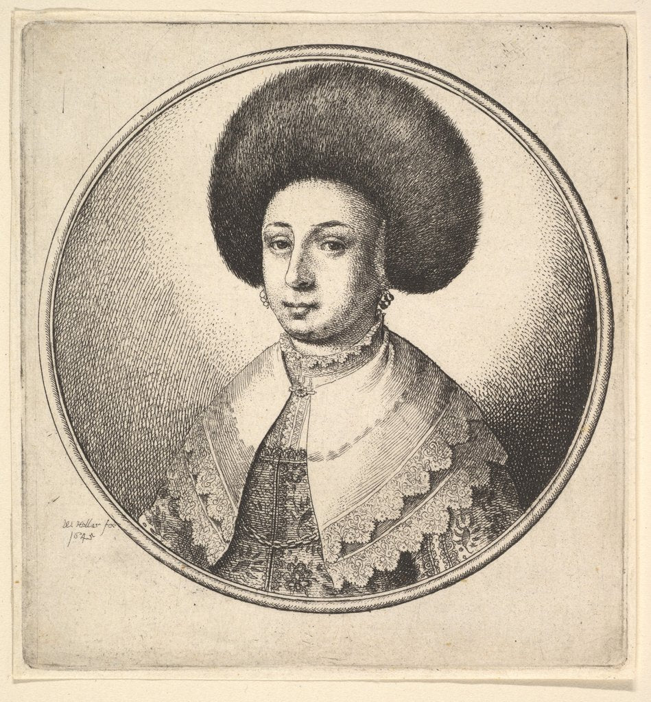 Detail of Woman with large circular fur hat and earrings, 1645 by Wenceslaus Hollar