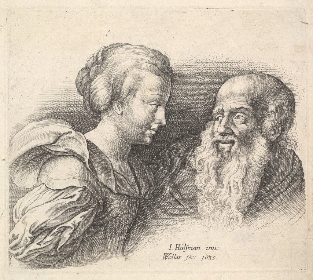 Detail of An Old Man and a Girl, after Hulsman, 1635 by Wenceslaus Hollar