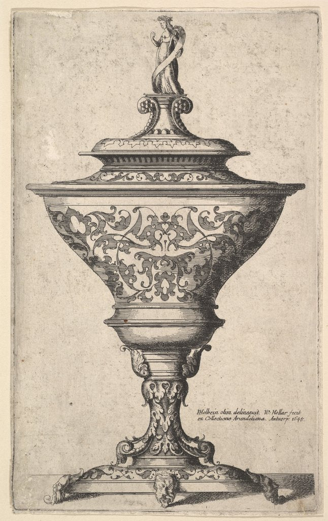 Detail of Ornate goblet on feet of masks, 1645 by Wenceslaus Hollar