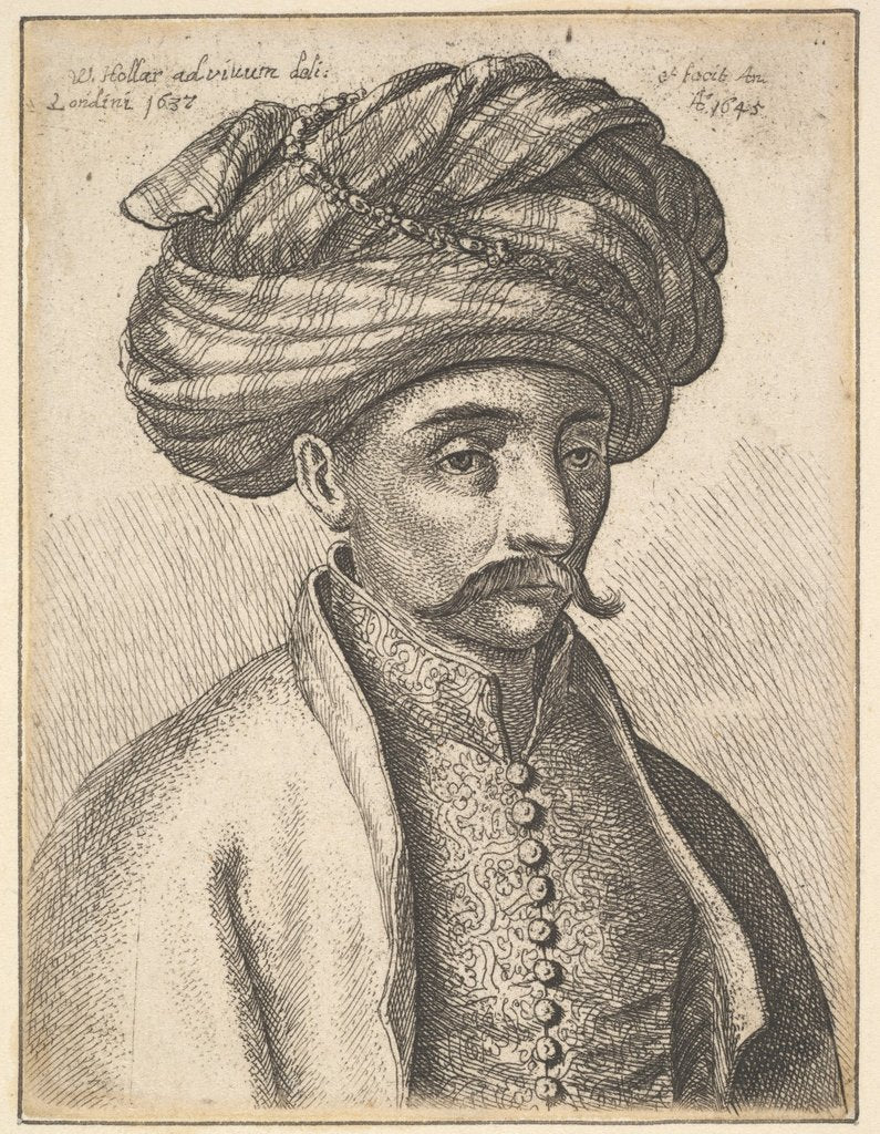 Detail of Head and shoulders of a Turk, with a moustache and a large turban, 1645 by Wenceslaus Hollar
