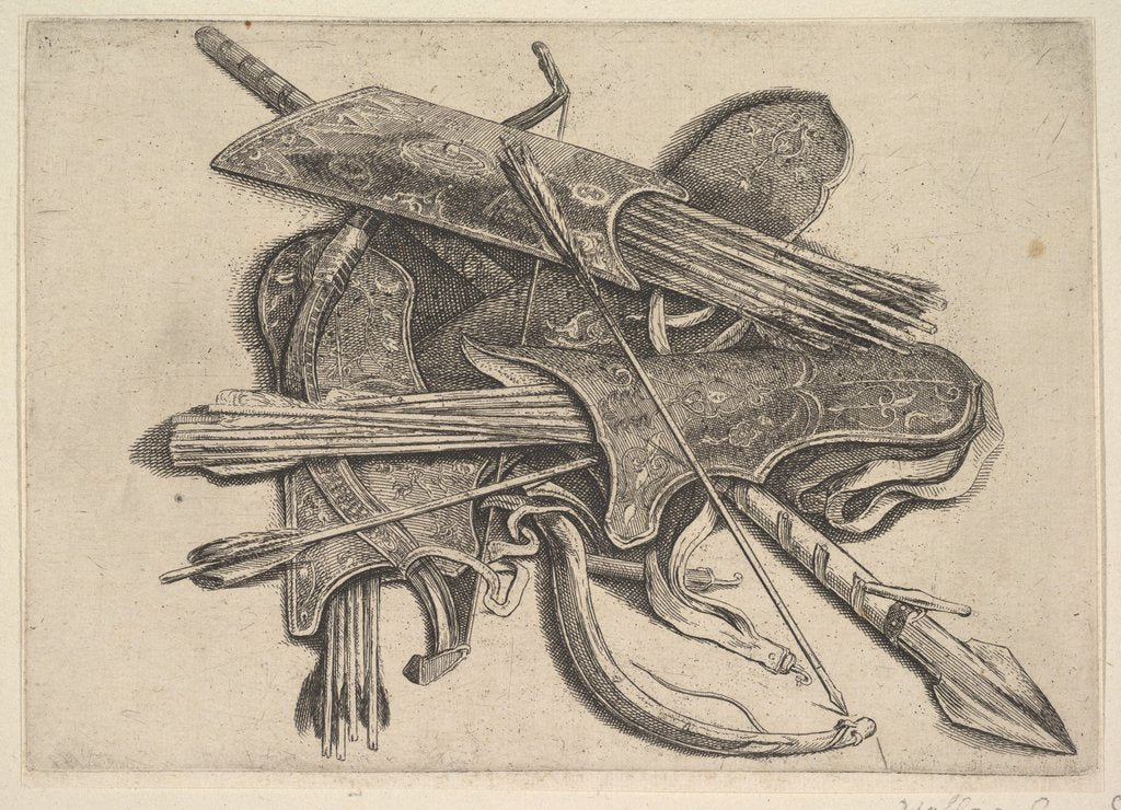 Detail of Bows, quivers and a spear, 1625-77 by Wenceslaus Hollar