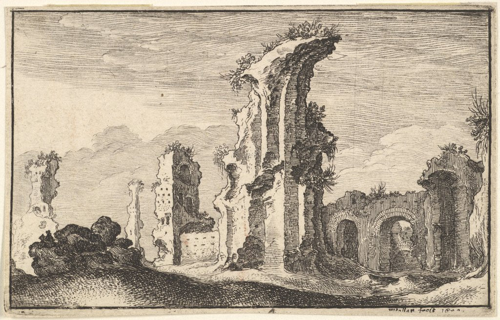 Detail of Ruins of St Croix de Jerusalem, 17th century by Wenceslaus Hollar