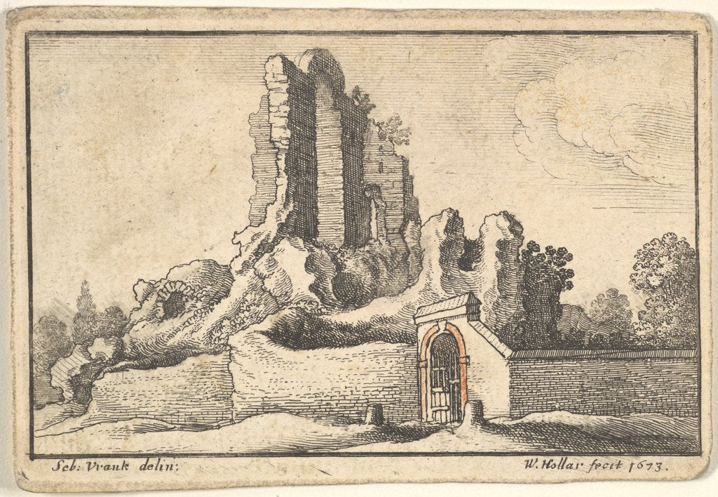 Detail of Ruins and a barred gate on the Esquiline Hill in Rome, 1673 by Wenceslaus Hollar