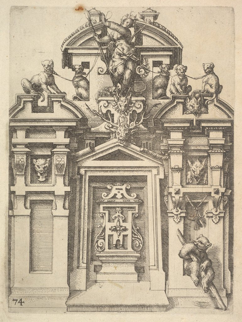 Detail of Design for an Architectural Structure with a Hunting Theme , Plate 74 from Dietterlin's Ar…, 1598 by Wendel Dietterlin the Elder