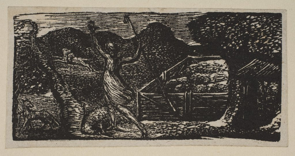 Detail of Shepherd Chases Away a Wolf, from Thornton's Pastorals of Virgil, 1821 by William Blake