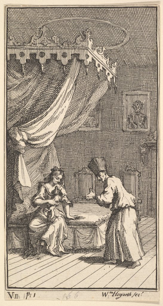 Detail of The New Metamorphosis, Plate 5: Fantasio, Transformed into a Lapdog, in the with Donna The…, 1724 by William Hogarth