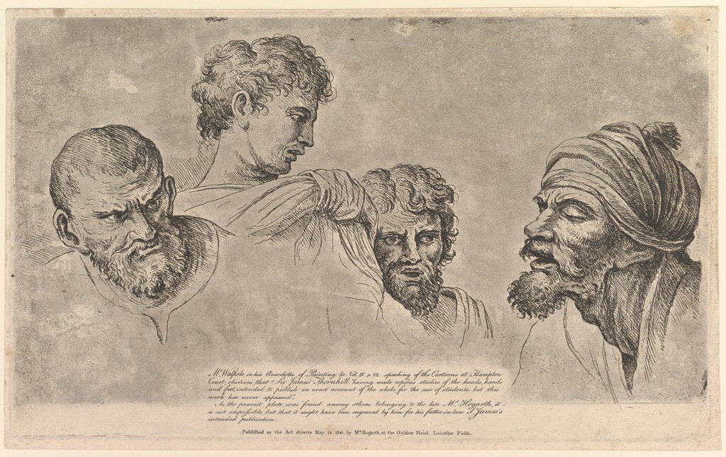 Detail of Four Heads From the Raphael Cartoons at Hampton Court, May 14, 1781 by William Hogarth