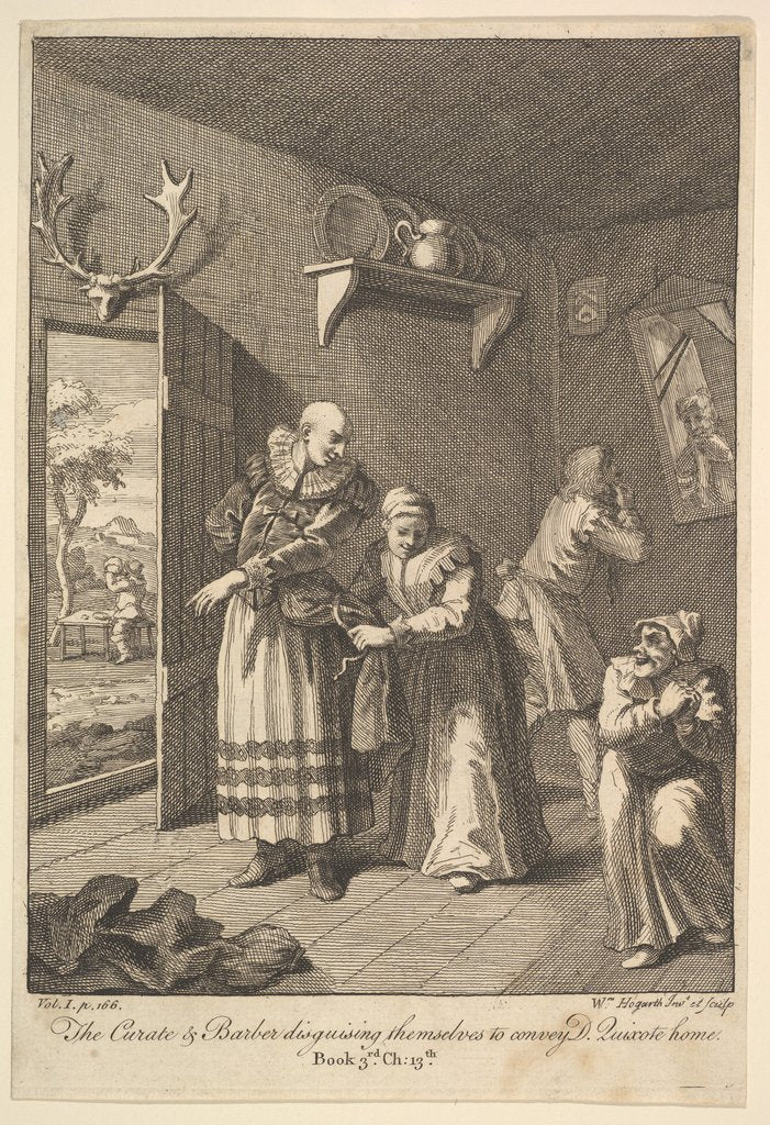 Detail of The Curate and the Barber Disguising Themselves to convey Don Quixote Hom by William Hogarth