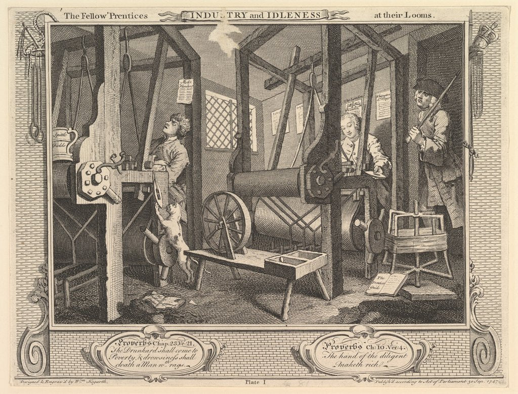 Detail of The Fellow 'Prentices at their Looms: Industry and Idleness, plate 1, September 30, 1747 by William Hogarth
