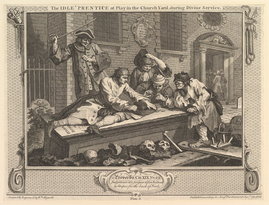 Detail of The Idle 'Prentice at Play in the Churchyard: Industry and Idleness, plate 3, September 30, 1747 by William Hogarth
