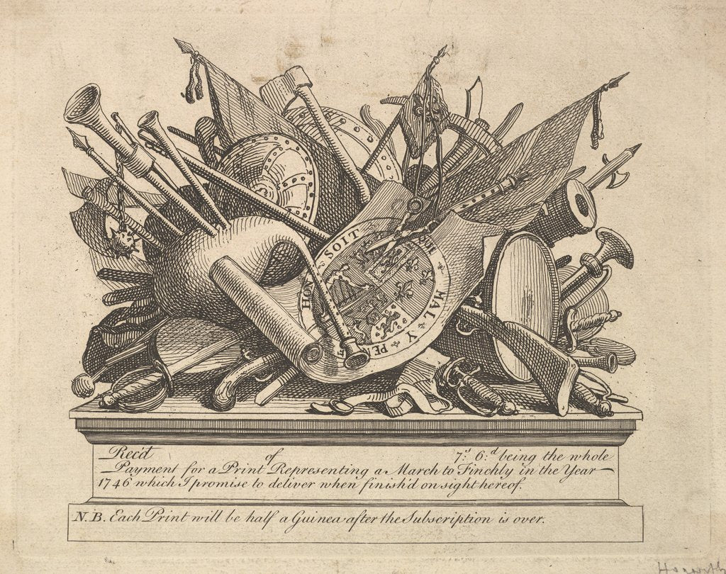 Detail of A Stand of Arms, Musical Instruments, etc., March 1749-50 by William Hogarth