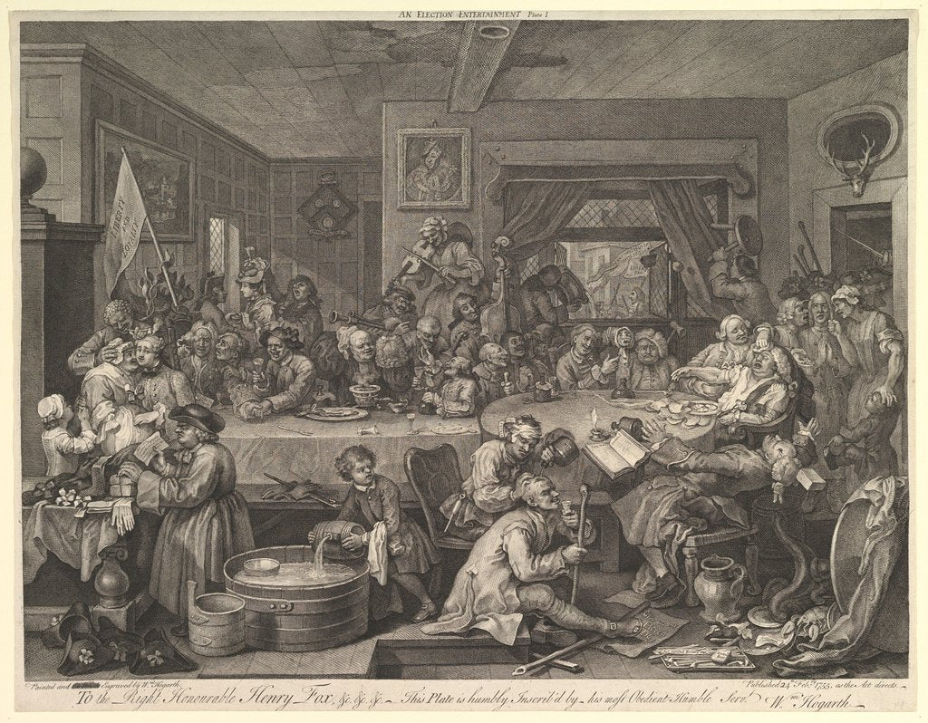 Detail of An Election Entertainment, Plate I: Four Prints of an Election, February 1755 by William Hogarth