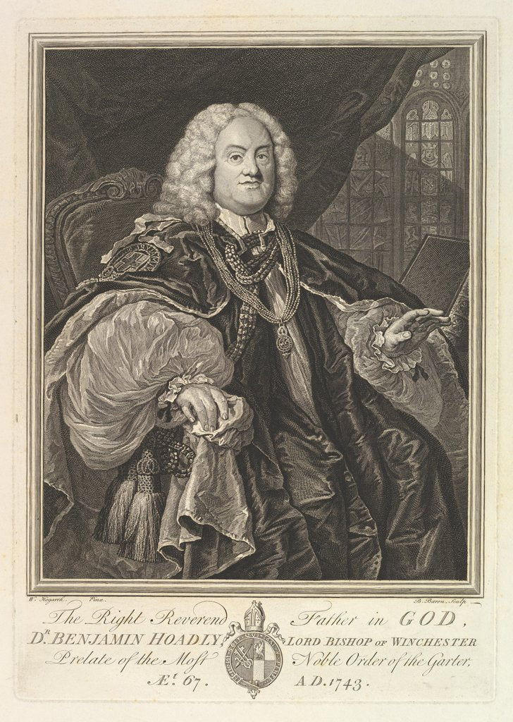 Detail of The Right Reverend Father in God, Dr. Benjamin Hoadly, Lord Bishop of Winchester, Prelate …, 1743 by Bernard Baron