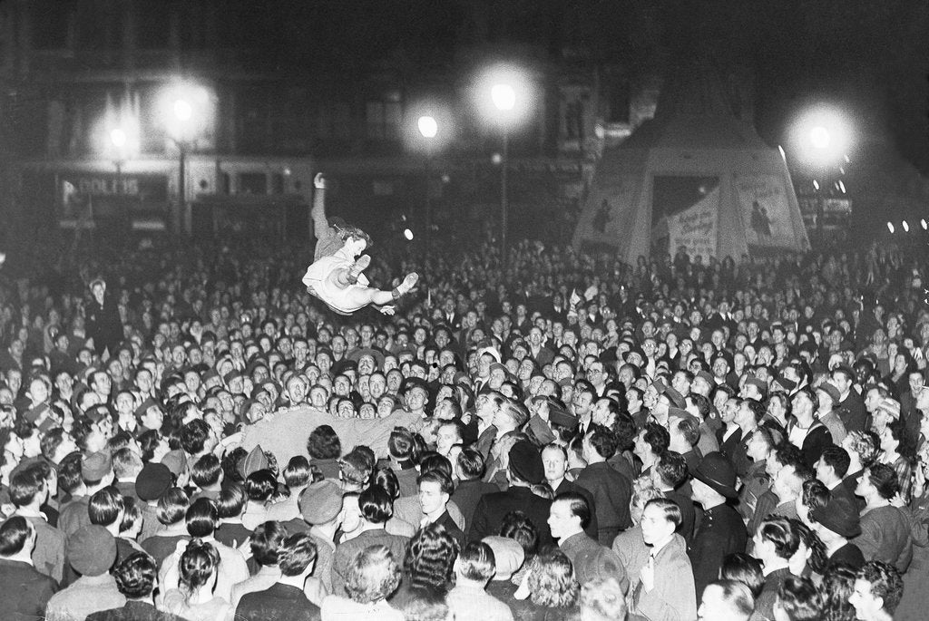 Detail of VJ celebrations in Piccadilly by Associated Newspapers