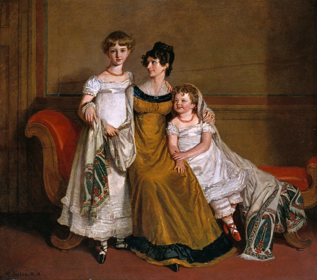 Detail of Portrait of a woman with two children in a domestic interior by Alfred Edward Chalon
