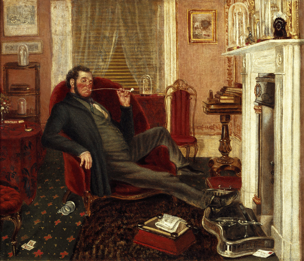 Detail of Man smoking in a parlour by John Edward Soden