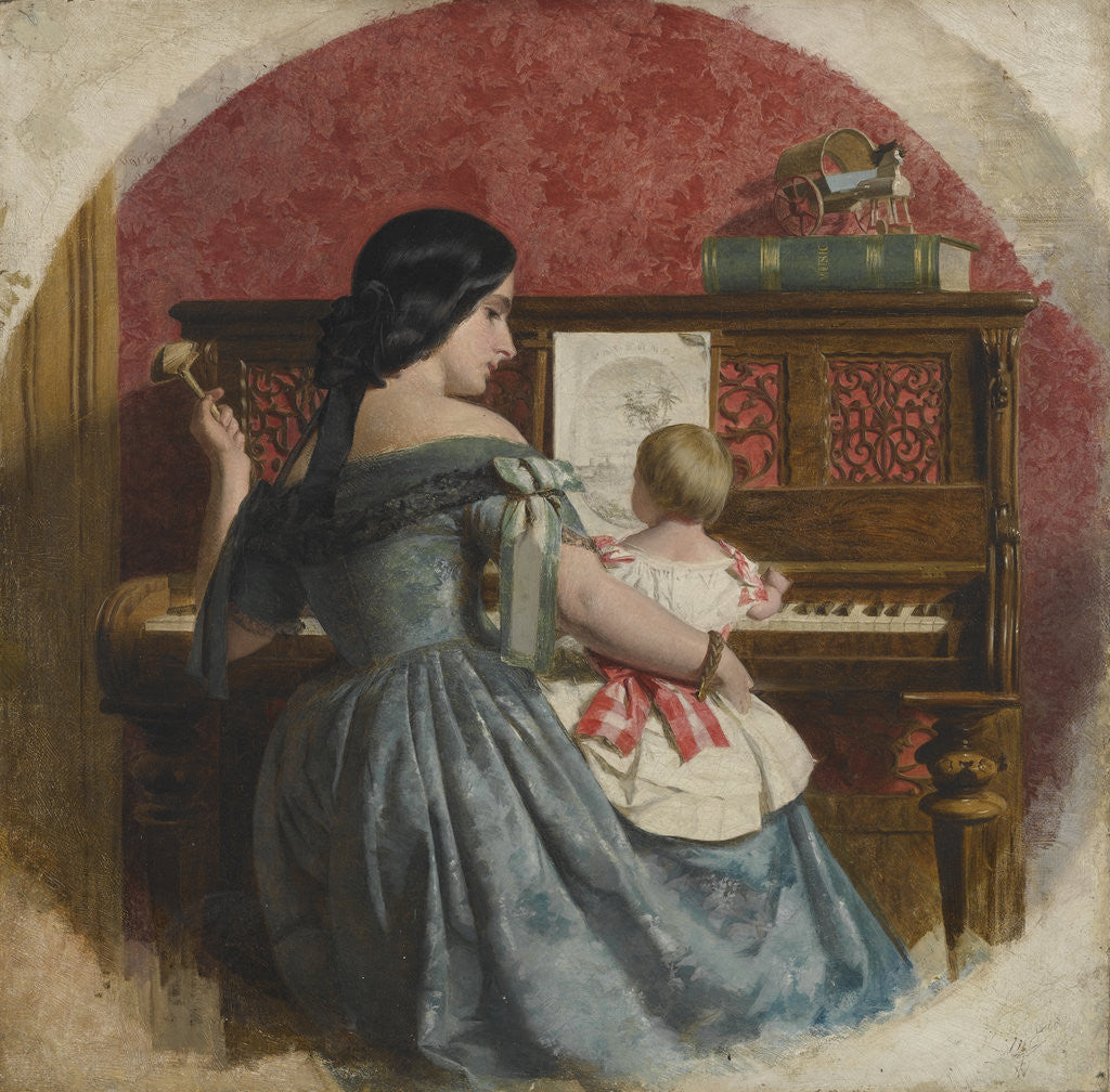 Detail of Domestic interior with a mother and child seated at a piano by Charles West Cope