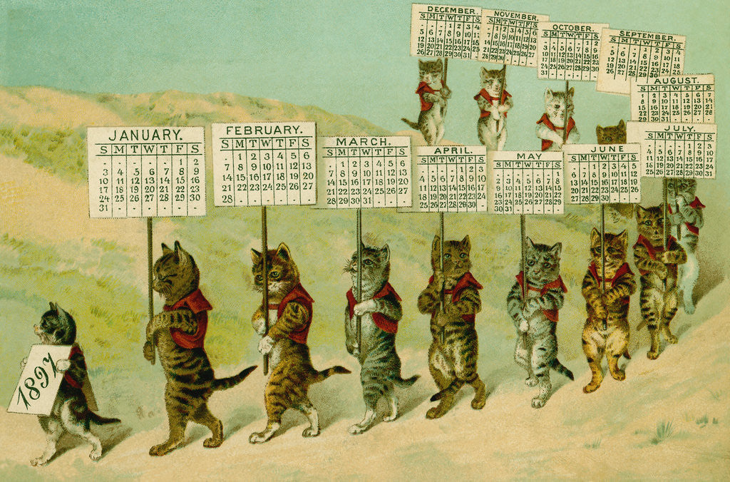 Detail of 1897 Calendar with Parading Cats by Anonymous