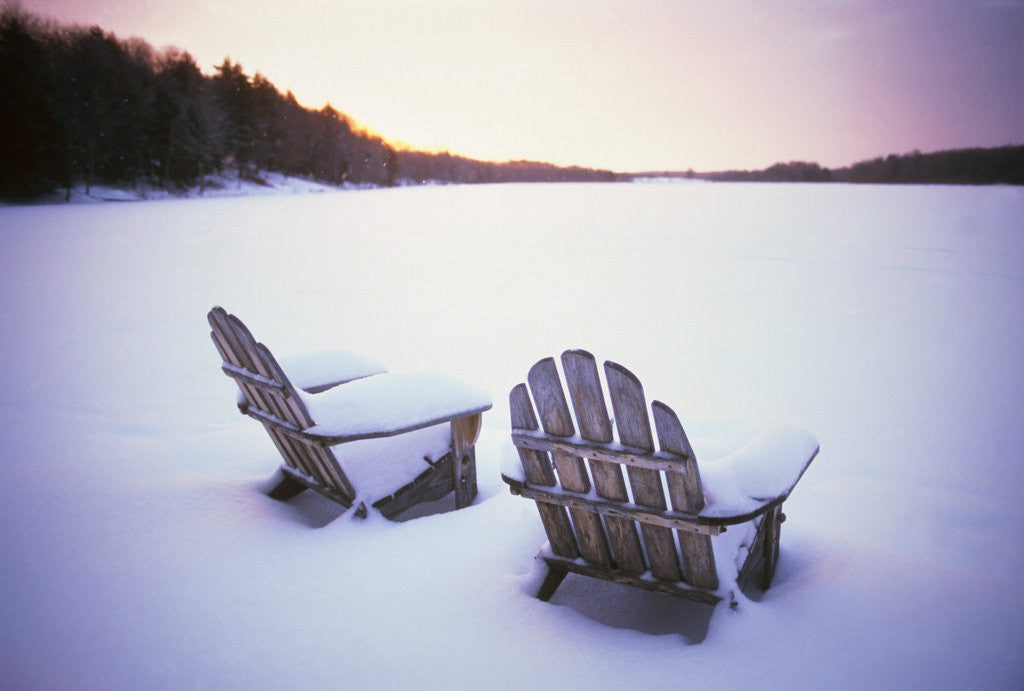 Detail of Two Snow-covered Chairs Outdoors by Anonymous