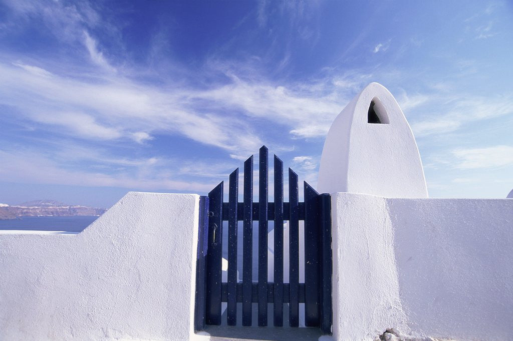 Detail of Blue gate and white wall, Oia, Santorin, Cyclades, Greece by Anonymous