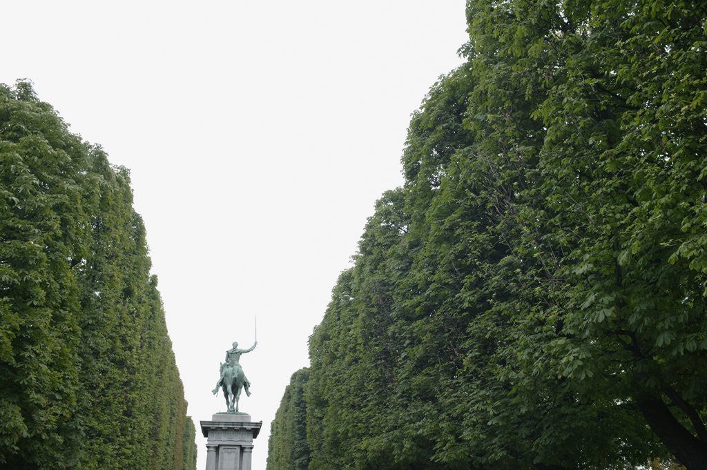 Detail of Equestrian statue between trees, Paris, France by Corbis
