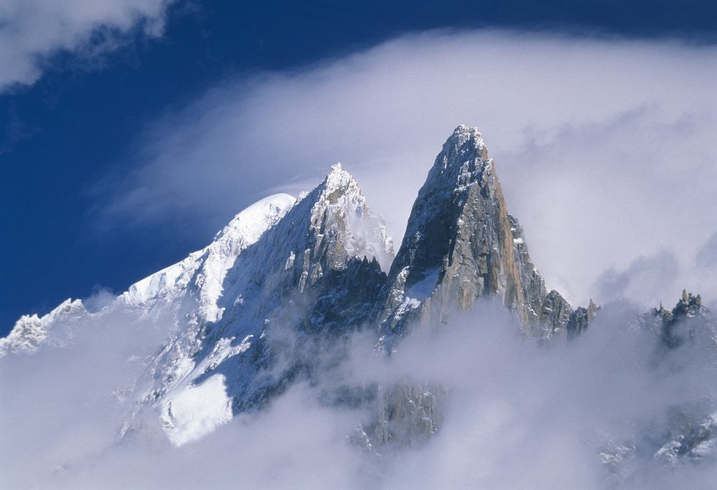 Detail of France, Alps, Mont Blanc Massif, Aiguille Verte, peak in clouds by Anonymous