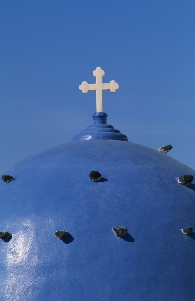 Detail of Blue dome of a church with cross on Santorin, Greece by Corbis