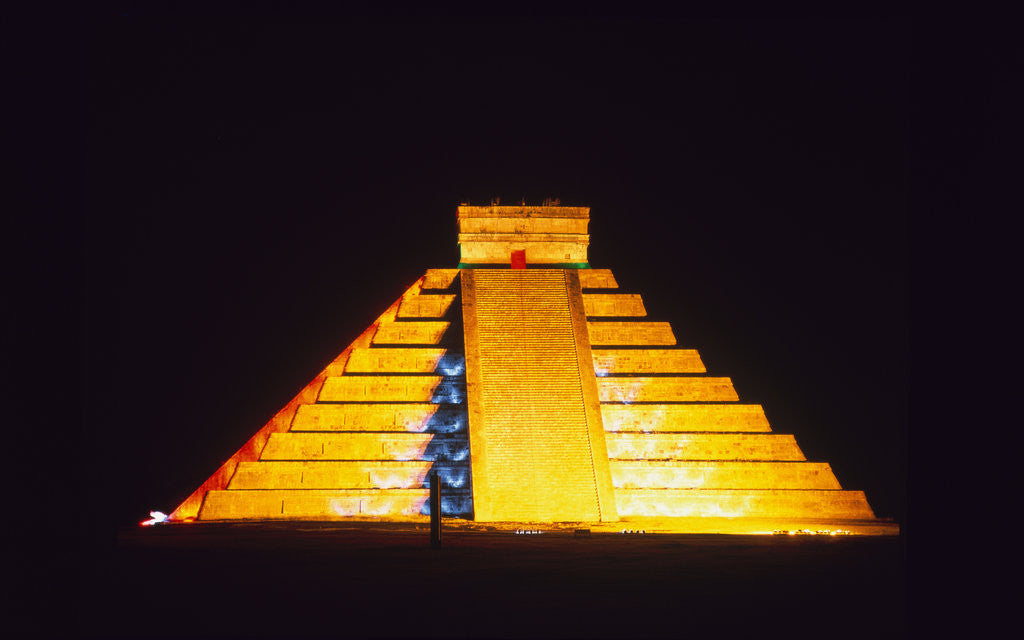 Detail of El Castillo illuminated (Chichen Itza, Mexico) by Anonymous
