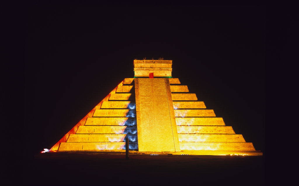 Detail of El Castillo illuminated (Chichen Itza, Mexico) by Corbis